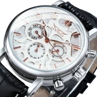 Jaragar 6348 marque hommes automatique auto vent montre mécanique 3 cadrans calendrier mains Simple affaires bracelet en cuir montre-bracelet
