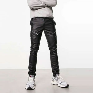 กางเกงผู้ชายเอวสูง/ต่ำกางเกงหนังแกะแบบลำลองของผู้ชาย OEM กางเกงผู้ชายลายทางตรงโค้งแบบกำหนดเองระบายอากาศได้สไตล์แบน - Product Image 5