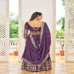 Heavy Fox Georgette bordado Lehenga Choli Set con cinturón Dupatta de lentejuelas y estilo de 3,5 metros para ropa de fiesta festiva - Product Image 2