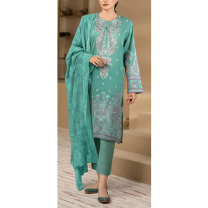 Vestido de algodón Premium de 3 piezas para mujer Botón de encaje decorado con diamantes Lentejuelas Último diseño disponible en cantidad a granel - Product Image 1