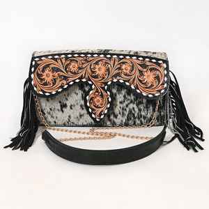 Sac à bandoulière en cuir véritable de haute qualité pour filles, style western vintage, durable, avec fermeture éclair, chaîne de bandoulière, pompon, style cowgirl, rodeo - Product Image 6