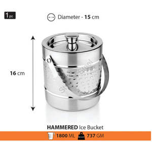 Seau à glace en acier inoxydable de qualité supérieure à l'extérieur martelé CLASSIC Design élégant Bouchon de finition miroir: 1800 ml - Product Image 3