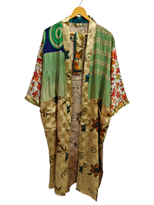 Couvre-bikini kimono d'été pour femme, robe longue de nuit, kimono sari vintage en soie recyclée fait à la main, - Product Image 4