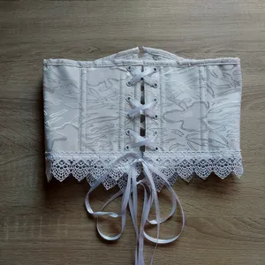 บอดี้สูทผ้ายกสีขาวสุดหรูคอร์เซ็ทผ้าคอร์เซ็ตลูกไม้ดีไซน์สำหรับผู้หญิงปรับได้ชุดรัดหน้าท้องผ้าระบายอากาศได้ดีบริการ OEM ODM - Product Image 4