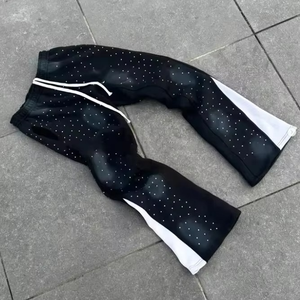 Pantalon de survêtement évasé vintage personnalisé de haute qualité Rhinestone Sun Faded Washed Distressed et sweat à capuche survêtement pour hommes - Product Image 3