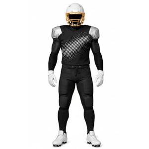 Conjunto de Uniforme de Fútbol Americano Negro y Plateado de Élite, Jersey con Gráficos Sublimados y Hombros Plateados Reforzados y Pantalones - Product Image 2