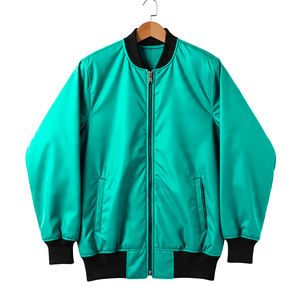 Blouson bomber léger coupe ajustée coupe-vent zippé col rond uni en toile enduite style baseball universitaire - Product Image 5