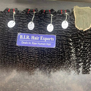 5/5 Wavy HD Swiss Lace Frontal South Indian Temple Extension de cheveux vapeur bouclés cheveux humains bruts prix de gros - Product Image 2