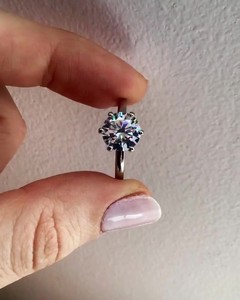 6.5mm Cut Diamond <b>Solitaire</b> Engagement <b>Ring</b> | Classic 6 Prong 18K Gold Plated Sterling <b>Silver</b> Minimalist Wedding <b>Ring</b> | Bridal - Product Image 1