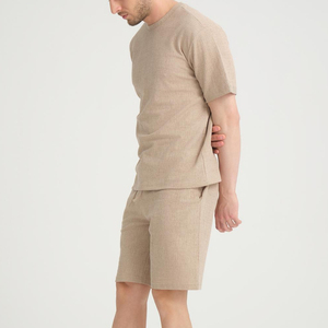 Conjunto de traje informal de 2 piezas para hombre de primavera y verano tejido sólido 100% algodón secado rápido Camiseta de manga corta holgada + Pantalones largos - Product Image 4