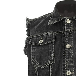 Chaleco vaquero clásico ajustado de talla grande algodón hecho con botón cierre a presión cuello vuelto estilo rasgado chaleco vaquero para hombre - Product Image 5