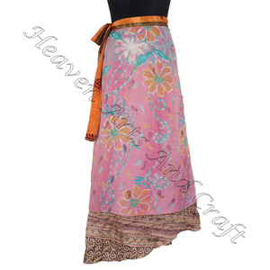 กระโปรงยาวผ้าไหมอินเดีย2ชั้นสำหรับผู้หญิงกระโปรงยาวผ้าไหมเมจิกแบบกลับด้านได้ - Product Image 6