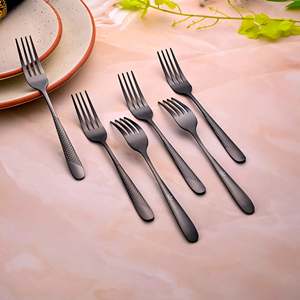 Ensemble de 6 petites fourchettes en acier inoxydable noir velours, écologiques, comprenant des fourchettes à dîner, à fruits et à salade, fabriquées en bois et en métal - Product Image 5