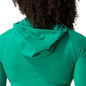 Sudadera con capucha verde para mujer, chaqueta elástica de alto rendimiento, manga larga, top ajustado para entrenamiento en el gimnasio y yoga - Product Image 6