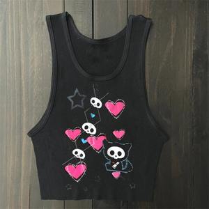 Femmes Vintage Punk Noir Crop Tops Nouvelle Mode Jersey T-Shirt avec Lettres Imprimer Streetwear Bébé Tee avec Manches Courtes - Product Image 3