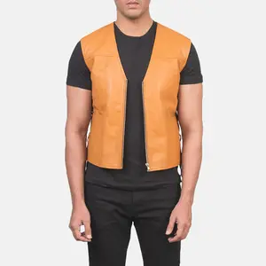 Siyan sons Industries Leather Vest in Brown Color Wholesale Price Fancy Zipper Closure Outdoor Winter Leather Waistcoat