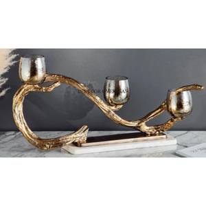 Gingko Leaves Designer Heavy Duty Metal High Grade Gold Plated And Clear Glass <b>Candle</b> <b>Stick</b> <b>Holder</b> From India In Lowest Price - Product Image 6