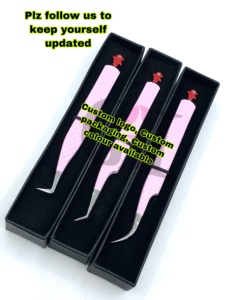 New 45/90/Curve Pink Color Powder Coating Back Side <b>Doll</b> Eyelash Extension Tweezers Anti-Static Fine Tip 10mm Length Stainless - Product Image 3