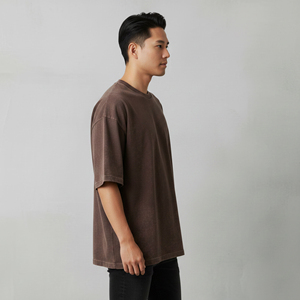 เสื้อยืดผู้ชายทรงหลวมไหล่ตก สไตล์ฮิปฮอป ผ้าคอตตอน 100% น้ำหนัก 210 GSM ผลิตโดย OEM  แบบ Heavyweight Worsted เป็นมิตรต่อสิ่งแวดล้อม แห้งเร็ว พิมพ์โลโก้ตามสั่ง - Product Image 6