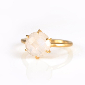 Rainbow Moonstone <b>Silver</b> <b>Ring</b> 8mm Briolette 18K Gold Vermeil 925 Sterling Prong <b>Set</b> Handmade Birthstone <b>Ring</b> Rose Gold Plated - Product Image 2