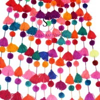 Guirlande de pompons mexicains multicolores faits à la main, attrayante, arc-en-ciel, 5 pieds de long, pour la décoration de fête et de la maison