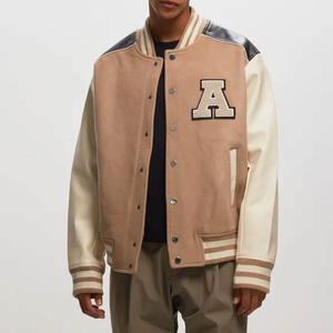 Venta al por mayor de chaquetas universitarias personalizadas para hombres de lana forro de seda botón decoraciones impermeable transpirable para invierno piel de oveja - Product Image 3