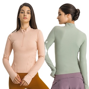 Haut athlétique à fermeture éclair pour femmes, chemise d'entraînement à manches longues et coupe ajustée, séchage rapide, yoga, course à pied, vêtements de sport extensibles, vente en gros - Product Image 1