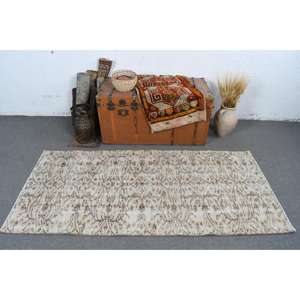 Alfombra Vintage de 2.9x6.2 pies, Alfombra Turca, Alfombra Oriental Blanca de Lana - Product Image 2