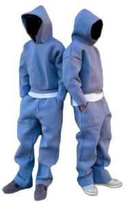 Ensemble de survêtements streetwear écologiques 100% coton à capuche couleur unie coupe régulière - Product Image 4