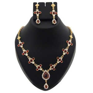 Kriaa Maroon Pierre autrichienne Kundan Meenakari Collier Set 1100336-Plaqué or Bijoux fins avec perle et diamant pour cadeau - Product Image 1