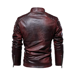 Chaqueta de cuero vintage de motorista para hombre con cuello levantado, diseño de múltiples bolsillos, chaqueta de cuero genuino PU de alta calidad directa de fábrica para hombre - Product Image 2