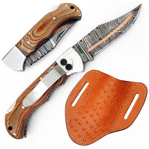 Handmade Damascus Steel Folding Pocket Knife with Copper Blade Customizable Wood Handle Anniversary Gift or Groomsman <b>Present</b> - Product Image 5