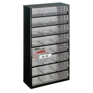 RAACO B306xD150xH552mm Small Parts Organizer 24 <b>Drawers</b> Polypropylene Galvanized Steel Sheet Dark Blue/Transparent Color - Product Image 1