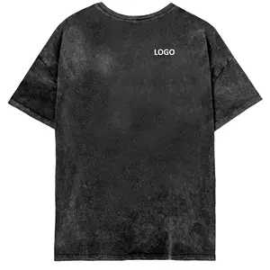 Camiseta Vintage de diseñador de hombro caído suelta de gran tamaño personalizada para hombre, camiseta lavada con ácido para hombre, camisas desteñidas de algodón de peso pesado para hombre