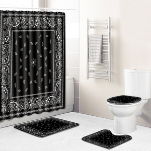 Psychedelic Print <b>Bathroom</b> Rug <b>Set</b> Shower Curtain Toilet Cover Bath <b>Mat</b> 4 Piece <b>Set</b> - Product Image 4