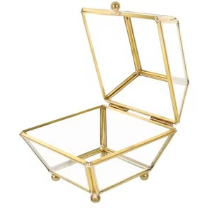 Boîte à bijoux rectangulaire de style vintage et antique, élégante et attrayante, en laiton, boîte à bijoux en métal et en verre, boîte de rangement pour bijoux - Product Image 4