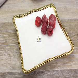 สีขาวเคลือบเงาทองให้บริการถาดช็อคโกแลตอาหรับออกแบบถาดลูกปัดสีขาวและสีทองหรูหรา - Product Image 6