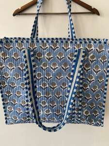 กระเป๋าผ้าฝ้ายทำมือสีน้ำเงิน ซิปเปิด-ปิด สายโซ่ แฟชั่นรักษ์โลก ใช้ได้ทุกวัน น้ำหนักเบา เหมาะสำหรับการเดินทาง - Product Image 4