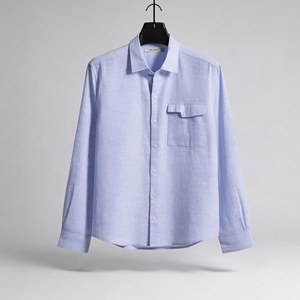 เสื้อเชิ้ตผ้าลินินแขนยาวผู้ชาย สีฟ้าหม่น สำหรับฤดูร้อน สไตล์ลำลอง ขายส่ง - Product Image 1