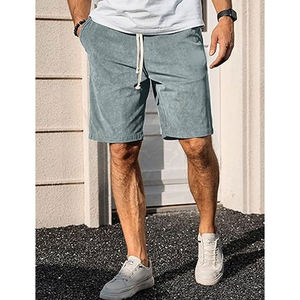 <b>Men's</b> Casual Summer <b>Corduroy</b> <b>Shorts</b> with Elastic Waistband & Practical Pockets Solid Pattern Lightweight Feel - Product Image 2