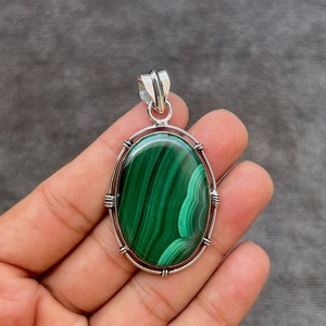 Pendentif en malachite, bijoux en argent sterling 925, pendentif en malachite fait main, cadeau pour son anniversaire - Product Image 6