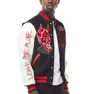 OEM personalizado Vintage chaqueta de bombardero de los hombres de soporte de cuello de cuero de vaca de manga Chenille parche bordado de béisbol Letterman Varsity - Product Image 2