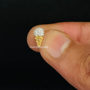 14K Or Massif Crème Glacée Cône Diamant Naturel Piercing Fine Jewelry. - Product Image 5