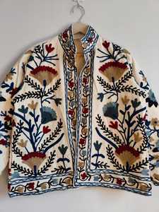 Chaqueta Suzani de Lona de Algodón Hecha a Mano, Abrigo Boho Bordado, Ropa Exterior Tribal Vintage para Mujer, Chaquetas Bordadas de Lona de Algodón - Product Image 6