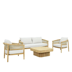 Outdoor Patio <b>Garden</b> Villa Park Furniture Sofa Set Teak Wooden Combination With Rope and <b>Cushion</b> - Tiro - Product Image 1