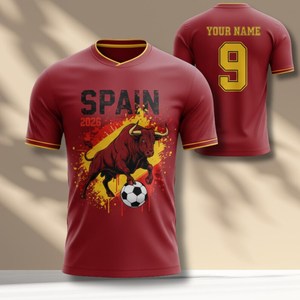 Maglietta Promozionale Unisex per Tifosi di Calcio Spagna 2026 WC, T-Shirt Rossa e Gialla con Grafica per il Giorno della Partita - Product Image 1