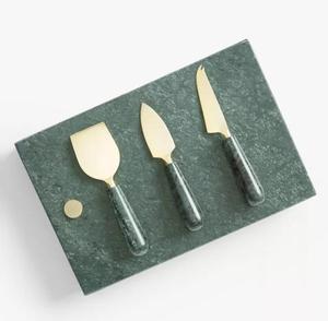 Handcrafted Custom Design 3pcs Stainless Steel Gold Cheese Spreader <b>Set</b> with Green <b>Marble</b> Handles Used for Party Wedding <b>Dinner</b> - Product Image 3