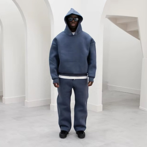 ชุดวอร์มผ้าฝ้าย100% ระบายอากาศสีฟ้าสำหรับผู้ชายชุดวิ่งมีฮู้ด500 GSM ชุดวอร์มกำหนดเองได้ - Product Image 3