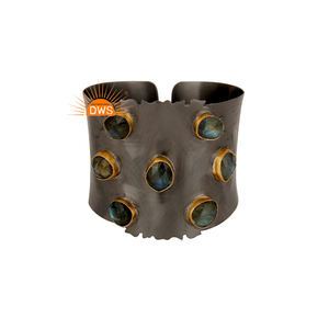 ผู้ผลิตเครื่องประดับทองเหลืองชุบทองคุณภาพดีที่สุดจากอินเดีย ประดับด้วยพลอยลาบราดอไรต์ธรรมชาติ - Product Image 1