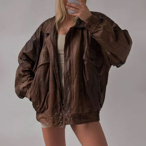 Mujeres hechas a mano de gran tamaño Bomber piel de cordero suave chaqueta de cuero real chaqueta de tamaño personalizado acabado desgastado chaquetas de mujer - Product Image 3
